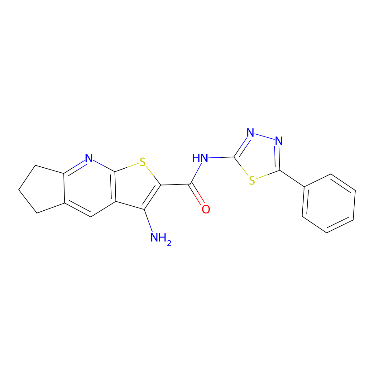 3-Amino-N-(5-phenyl-1,3,4-thiadiazol-2-YL)-6,7-dihydro-5H-cyclopenta[B]thieno[3,2-E]pyridine-2-carboxamide molecular structure, CAS 400863-65-2