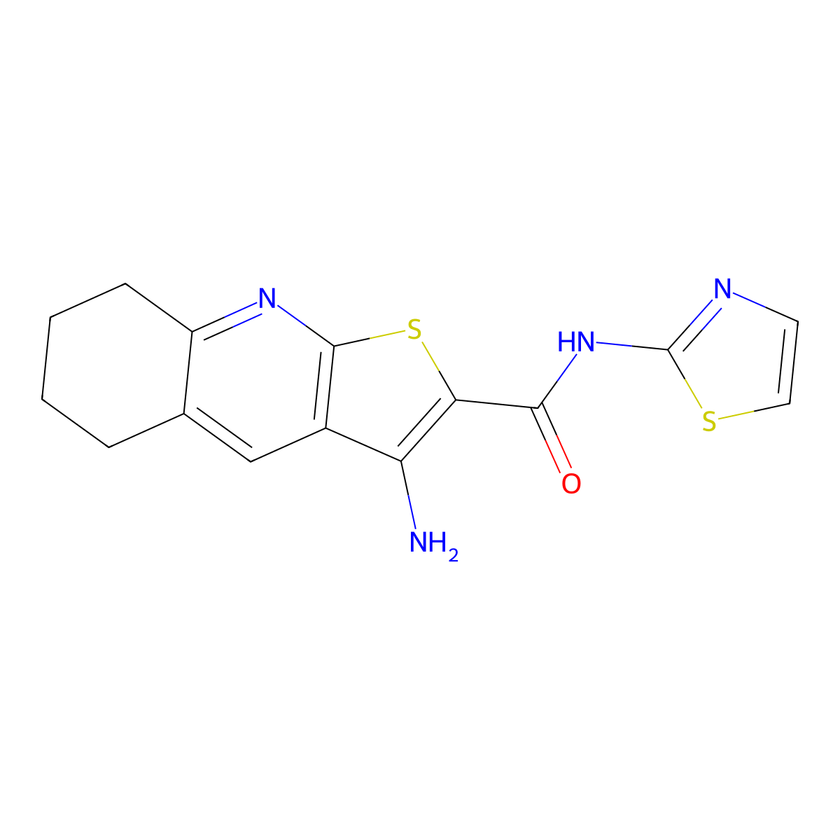 3-amino-N-(1,3-thiazol-2-yl)-5,6,7,8-tetrahydrothieno[2,3-b]quinoline-2-carboxamide molecular structure, CAS 400863-67-4
