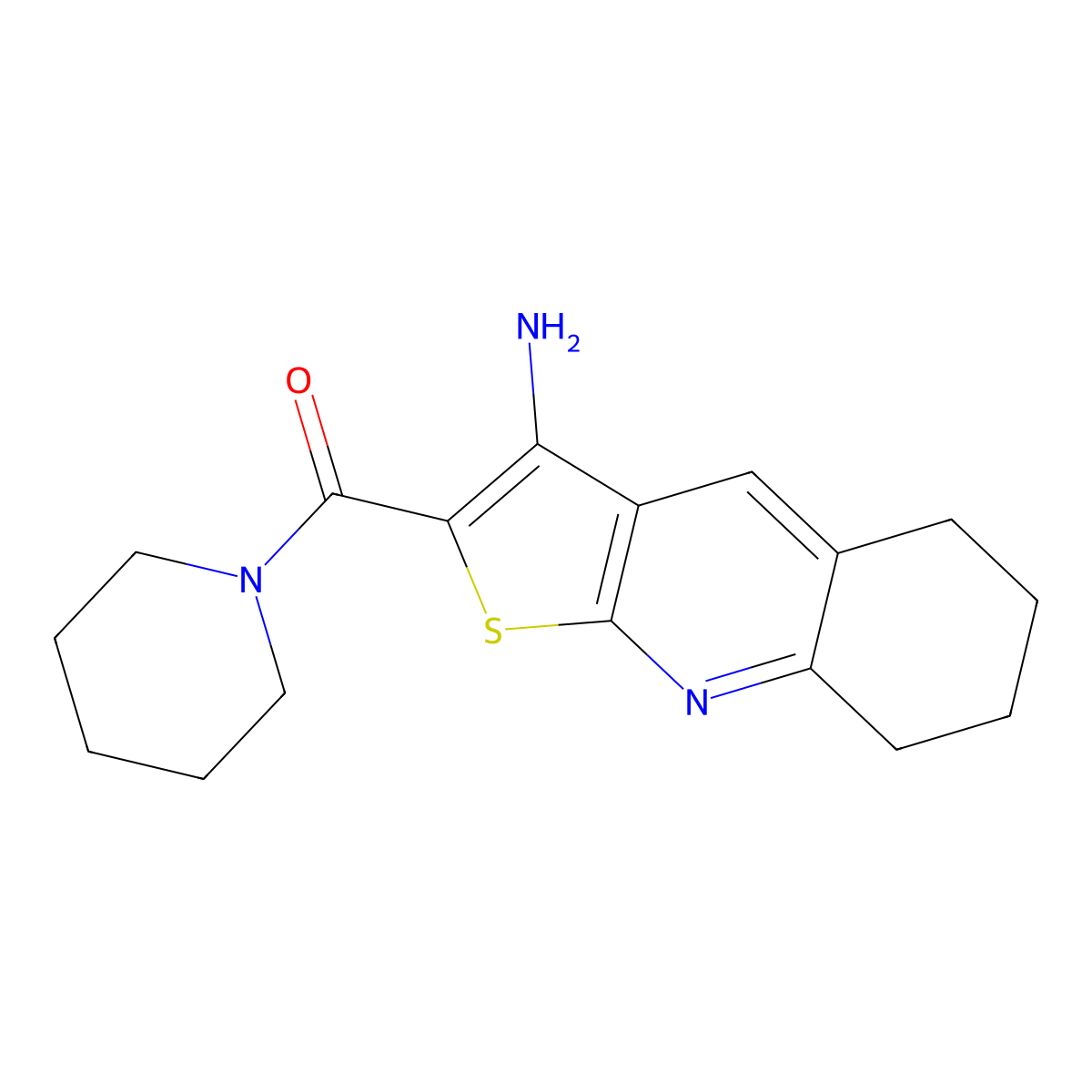 2-(1-Piperidinylcarbonyl)-5,6,7,8-tetrahydrothieno(2,3-B)quinolin-3-amine molecular structure, CAS 400863-71-0