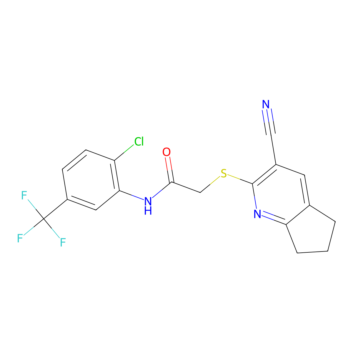 N-[2-chloro-5-(trifluoromethyl)phenyl]-2-[(3-cyano-6,7-dihydro-5H-cyclopenta[b]pyridin-2-yl)sulfanyl]acetamide molecular structure, CAS 400864-29-1