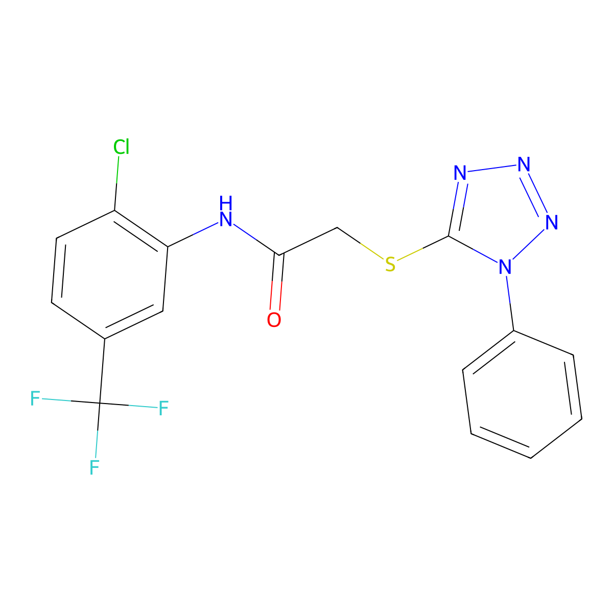 N-[2-chloro-5-(trifluoromethyl)phenyl]-2-[(1-phenyl-1H-1,2,3,4-tetrazol-5-yl)sulfanyl]acetamide molecular structure, CAS 400864-32-6