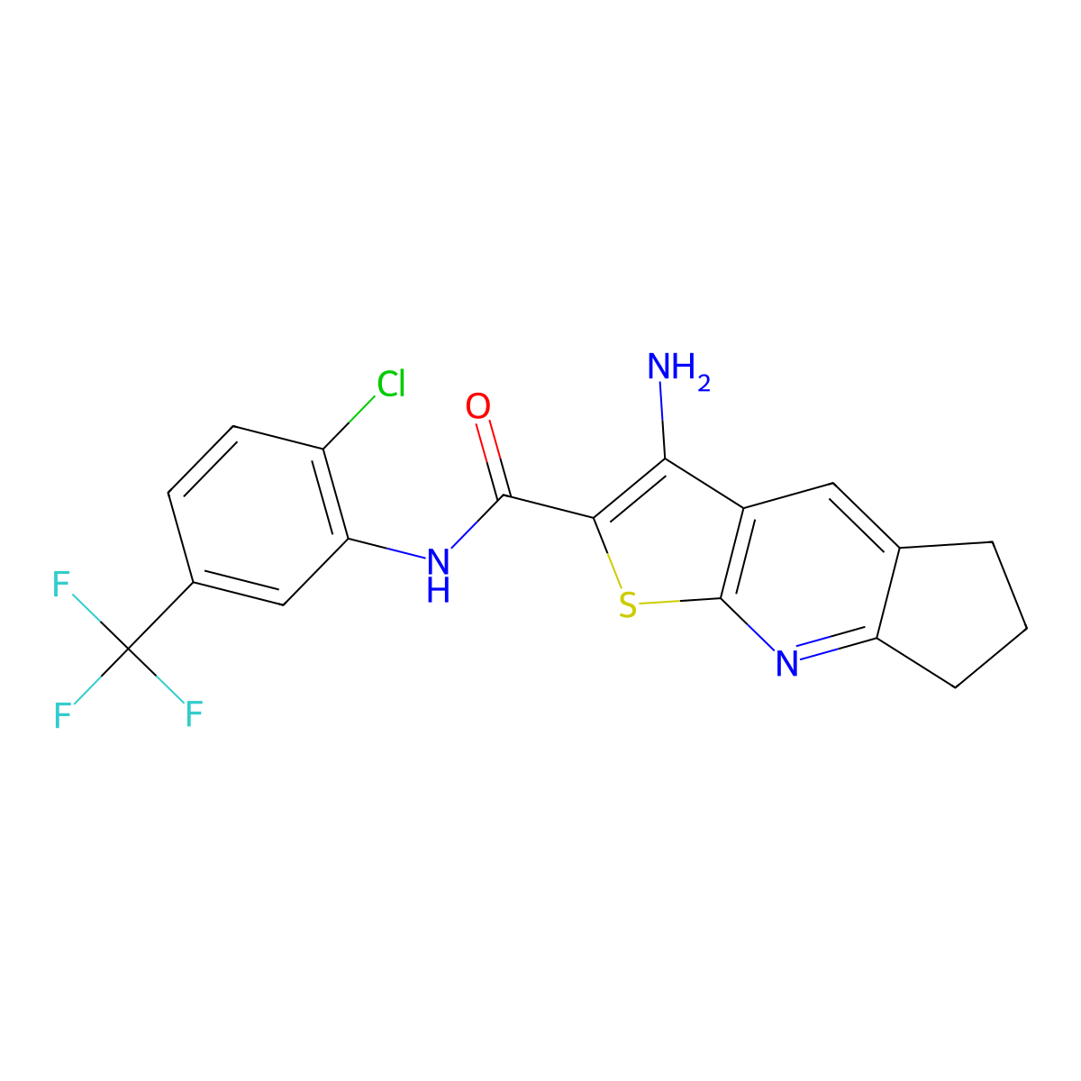 3-Amino-N-(2-chloro-5-(trifluoromethyl)phenyl)-6,7-dihydro-5H-cyclopenta(B)thieno(3,2-E)pyridine-2-carboxamide molecular structure, CAS 400864-40-6