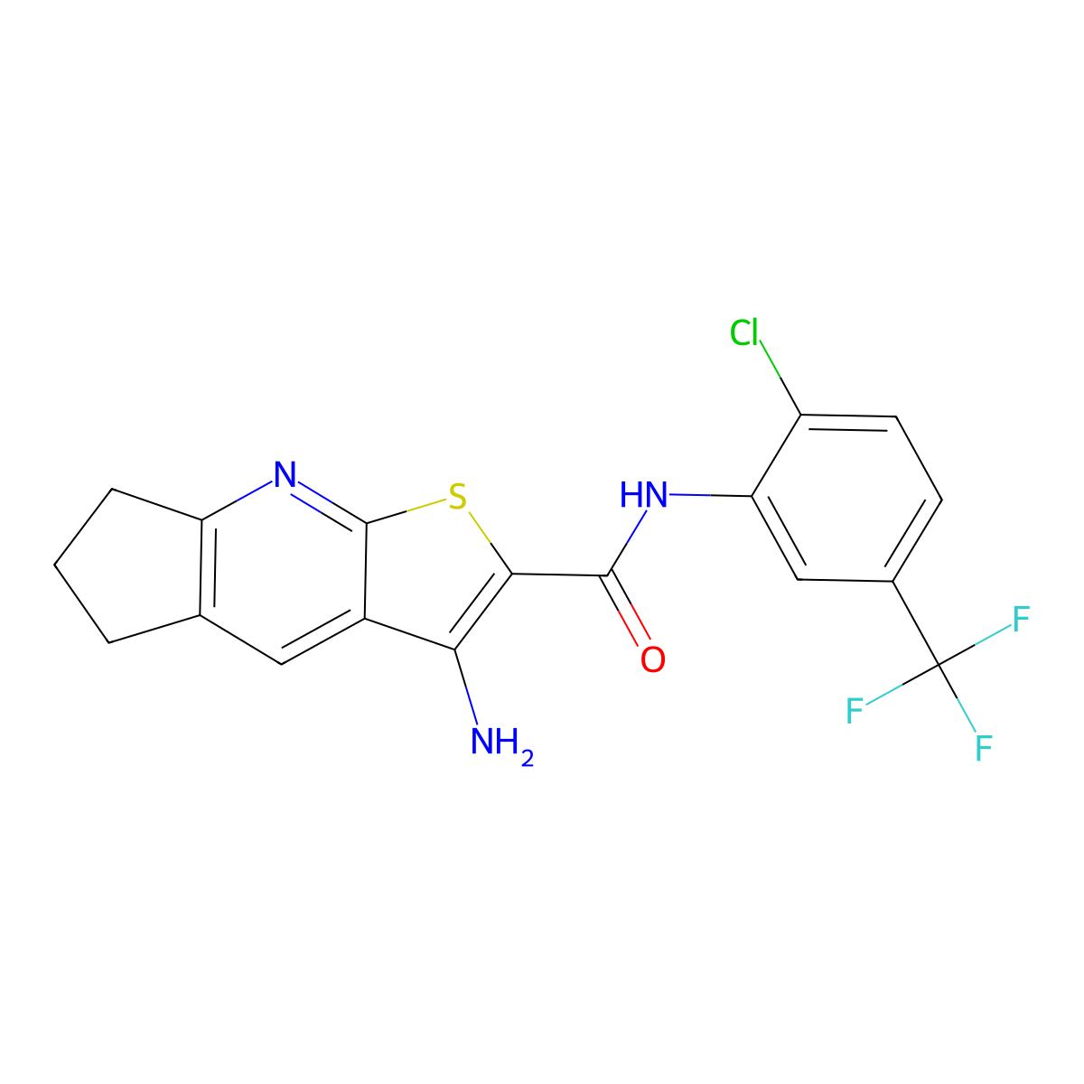 3-Amino-N-(2-chloro-5-(trifluoromethyl)phenyl)-6,7-dihydro-5H-cyclopenta(B)thieno(3,2-E)pyridine-2-carboxamide molecular structure, CAS 400864-40-6