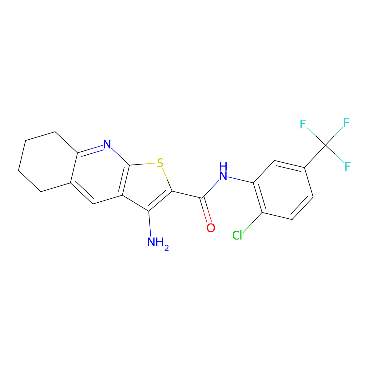 3-Amino-N-[2-chloro-5-(trifluoromethyl)phenyl]-5,6,7,8-tetrahydrothieno[2,3-B]quinoline-2-carboxamide molecular structure, CAS 400864-41-7