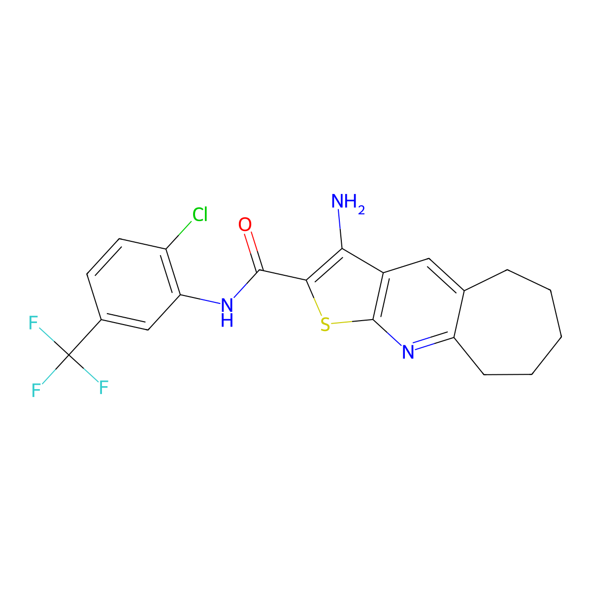 3-Amino-N-[2-chloro-5-(trifluoromethyl)phenyl]-6,7,8,9-tetrahydro-5H-cyclohepta[B]thieno[3,2-E]pyridine-2-carboxamide molecular structure, CAS 400864-42-8