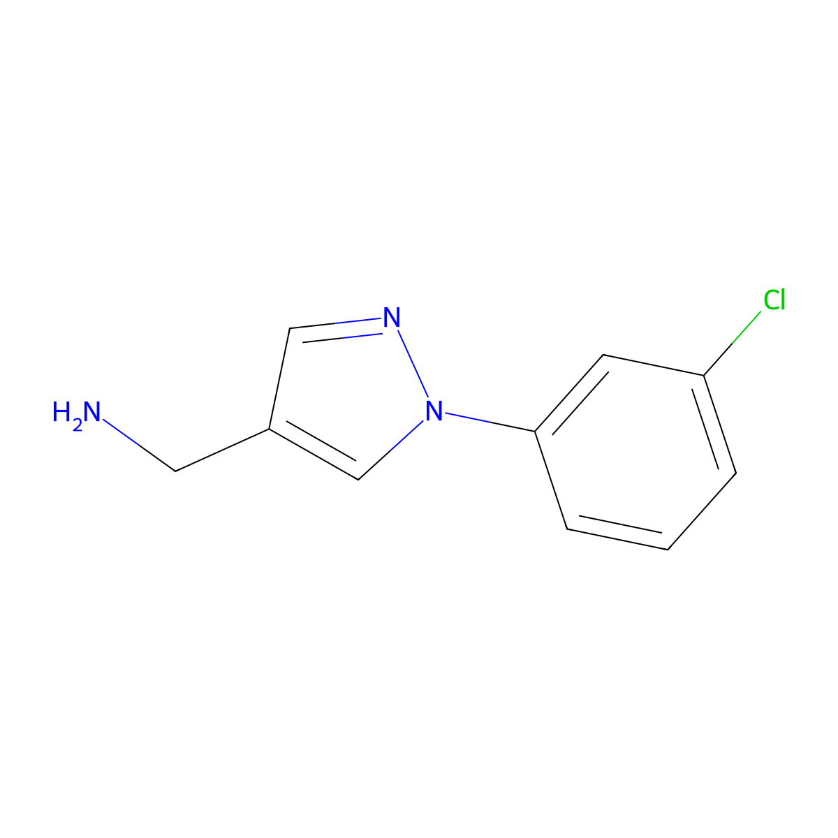 (1-(3-chlorophenyl)-1H-pyrazol-4-yl)methanamine molecular structure, CAS 400877-28-3