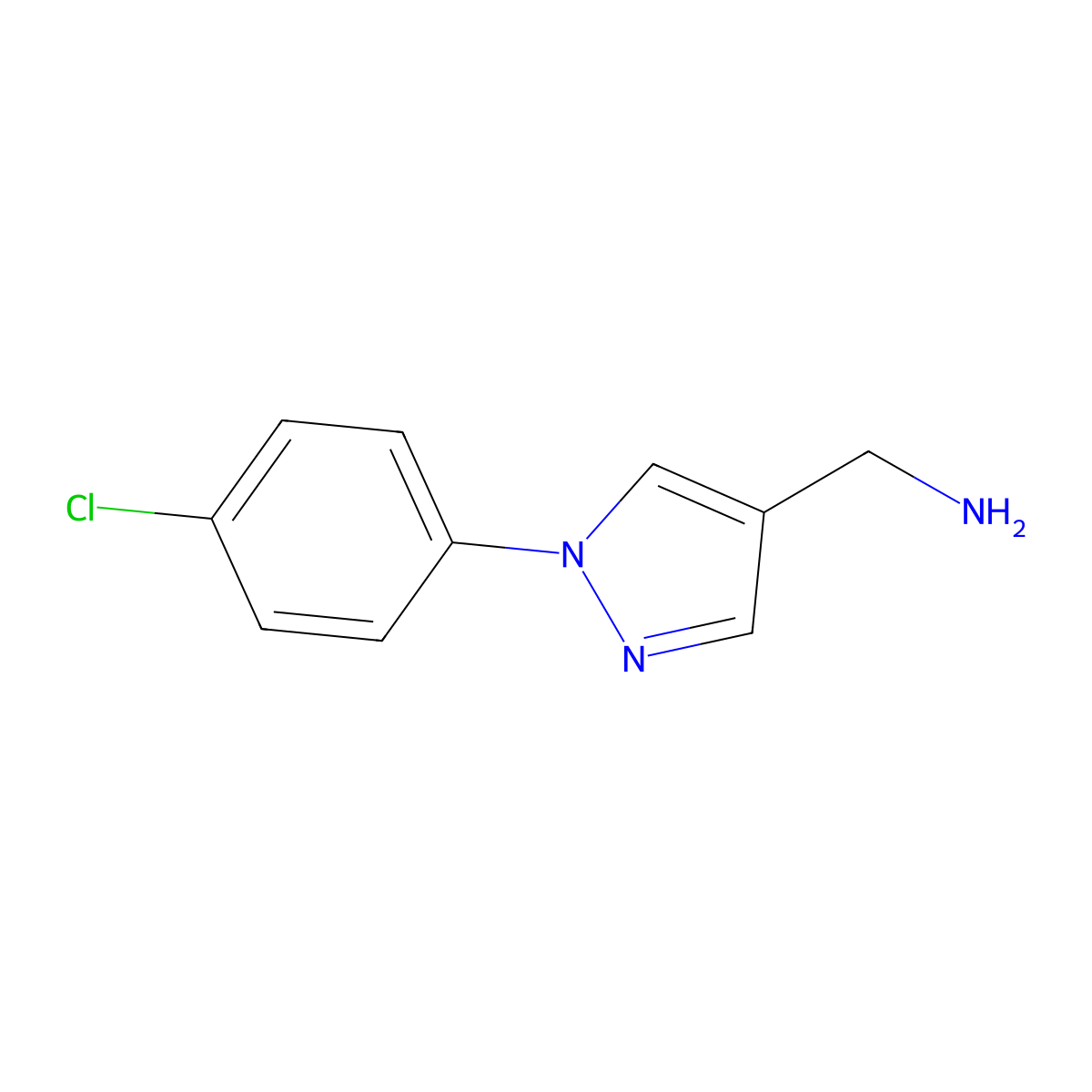 (1-(4-chlorophenyl)-1H-pyrazol-4-yl)methanamine molecular structure, CAS 400877-37-4