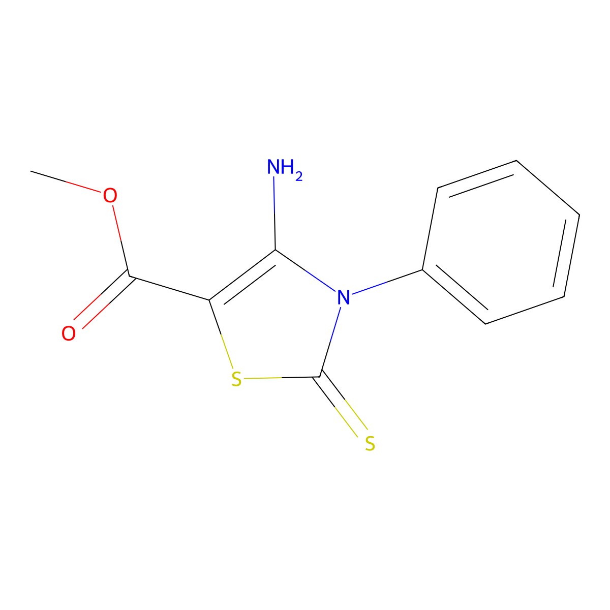 Methyl 4-amino-2,3-dihydro-3-phenyl-2-thioxo-5-thiazolecarboxylate molecular structure, CAS 400877-69-2