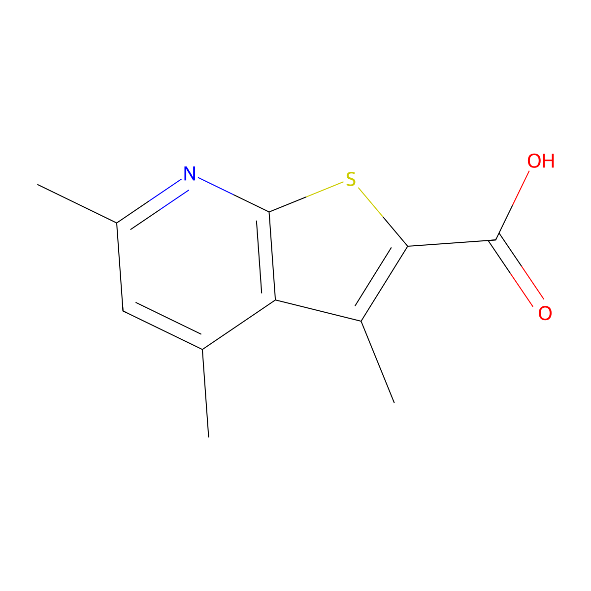 3,4,6-Trimethylthieno[2,3-b]pyridine-2-carboxylic acid molecular structure, CAS 400877-89-6
