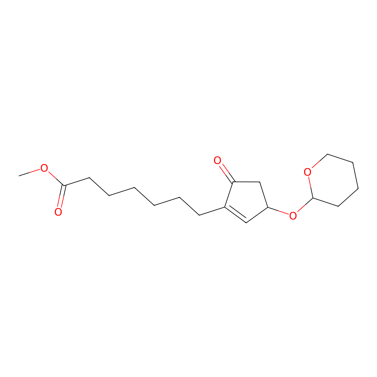Methyl 7-(5-oxo-3-((tetrahydro-2H-pyran-2-yl)oxy)cyclopent-1-en-1-yl)heptanoate molecular structure, CAS 40098-24-6