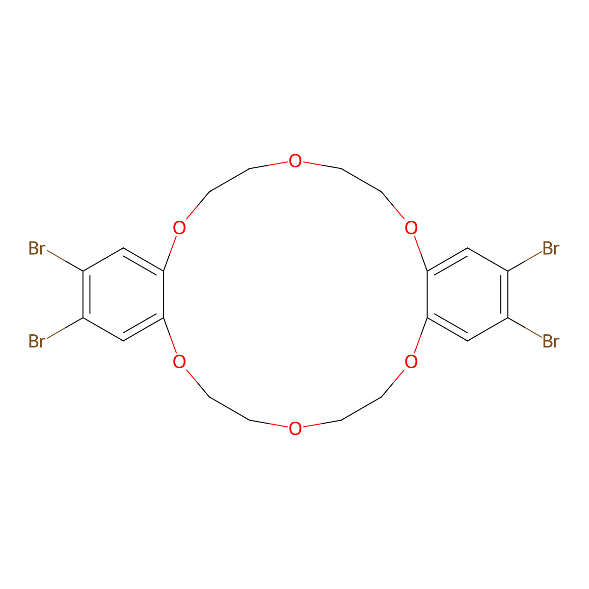 2,3,13,14-Tetrabromo-6,7,9,10,17,18,20,21-octahydrodibenzo[b,k][1,4,7,10,13,16]hexaoxacyclooctadecine molecular structure, CAS 40100-11-6