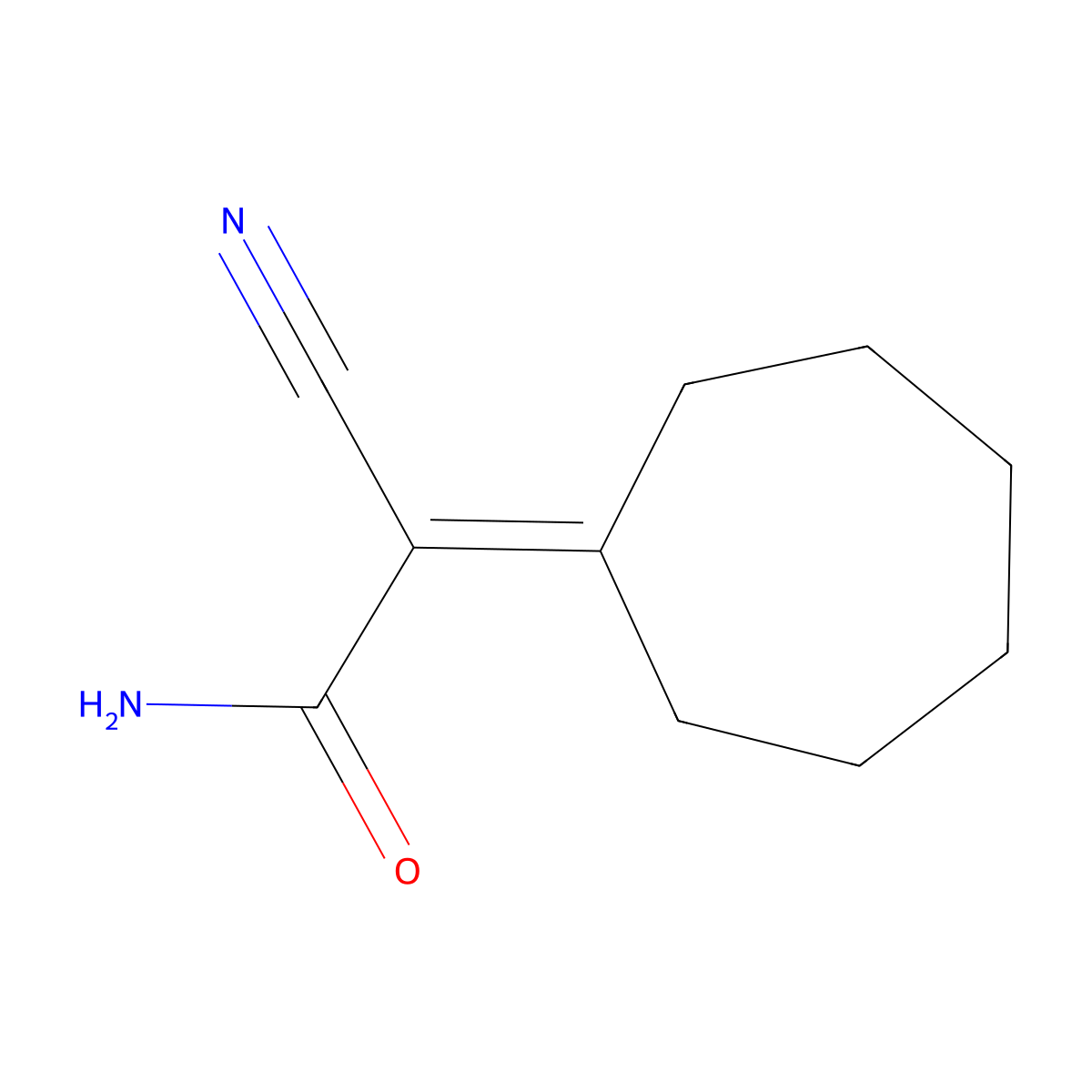 2-Cyano-2-cycloheptylideneacetamide molecular structure, CAS 40106-03-4