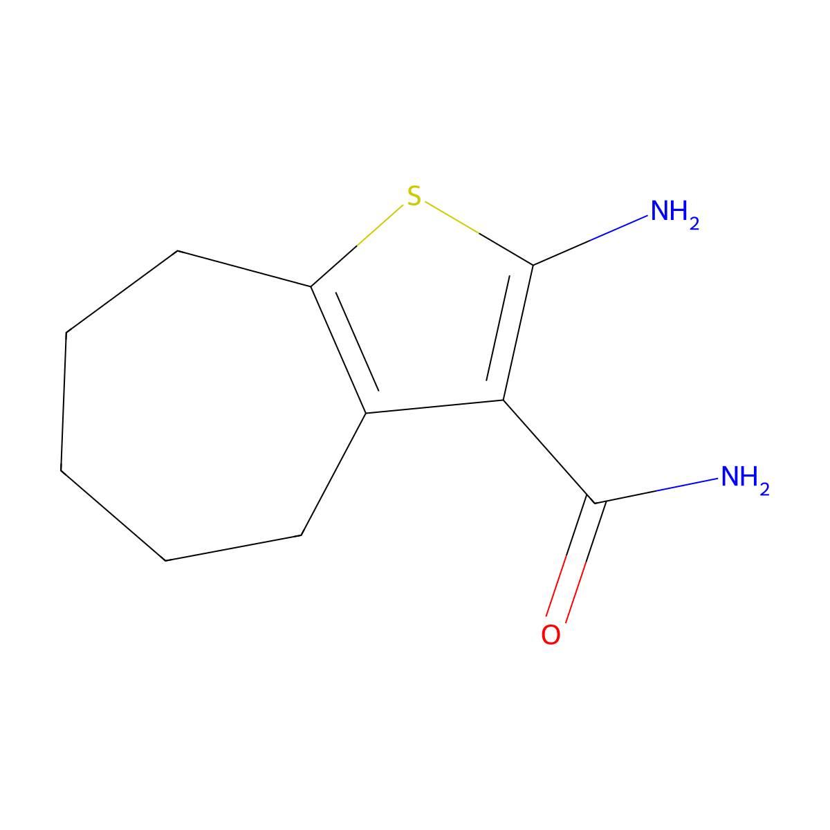 2-amino-4H,5H,6H,7H,8H-cyclohepta(b)thiophene-3-carboxamide molecular structure, CAS 40106-12-5