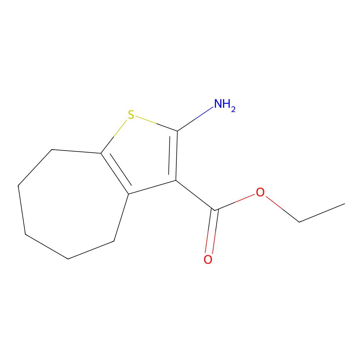 Ethyl 2-amino-5,6,7,8-tetrahydro-4H-cyclohepta[b]thiophene-3-carboxylate molecular structure, CAS 40106-13-6