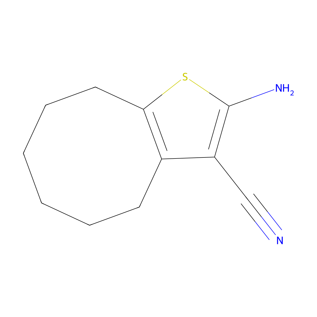 2-amino-4H,5H,6H,7H,8H,9H-cycloocta[b]thiophene-3-carbonitrile molecular structure, CAS 40106-14-7