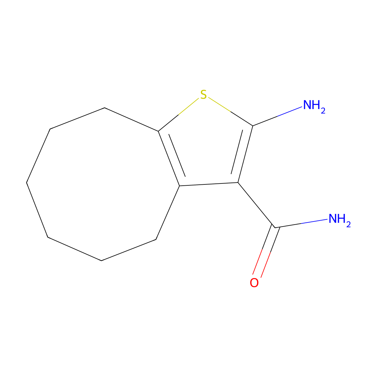 2-Amino-4,5,6,7,8,9-hexahydrocycloocta[b]thiophene-3-carboxamide molecular structure, CAS 40106-15-8