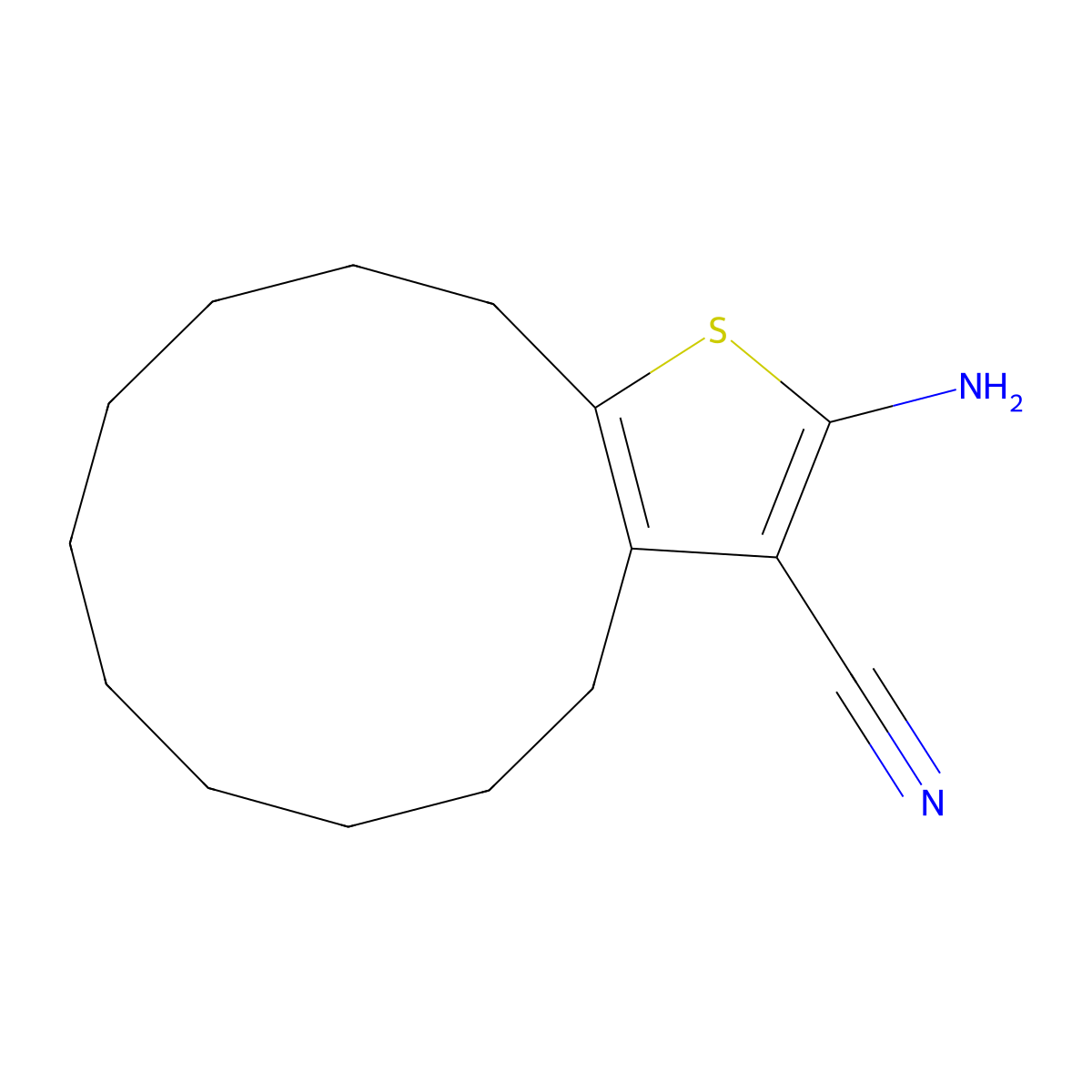 2-Amino-4,5,6,7,8,9,10,11,12,13-decahydrocyclododeca[b]thiophene-3-carbonitrile molecular structure, CAS 40106-17-0