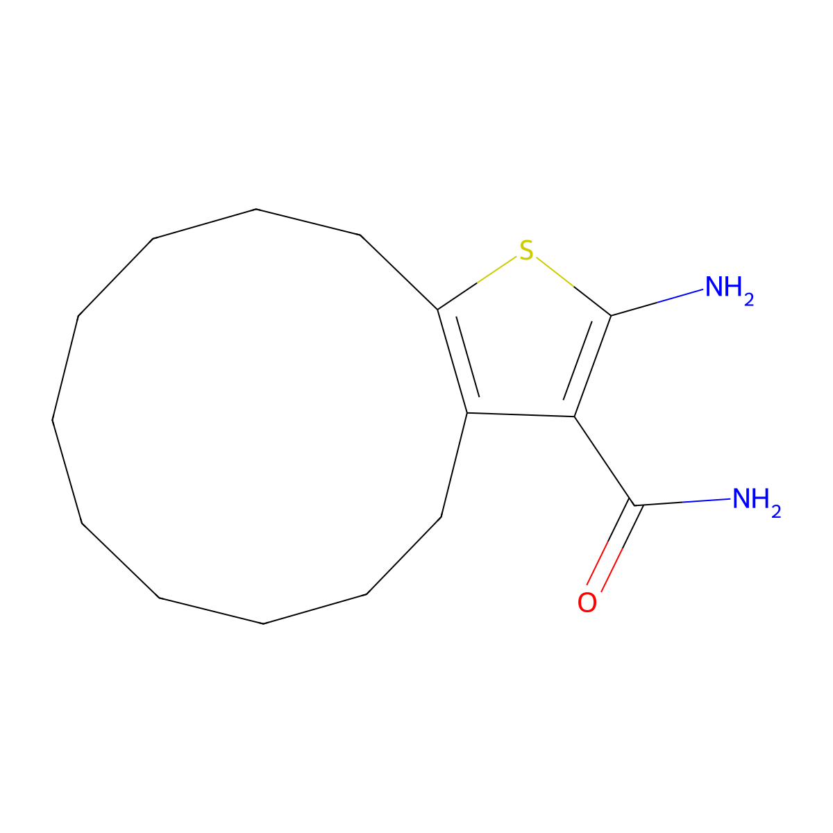 2-Amino-4,5,6,7,8,9,10,11,12,13-decahydrocyclododeca[b]thiophene-3-carboxamide molecular structure, CAS 40106-18-1