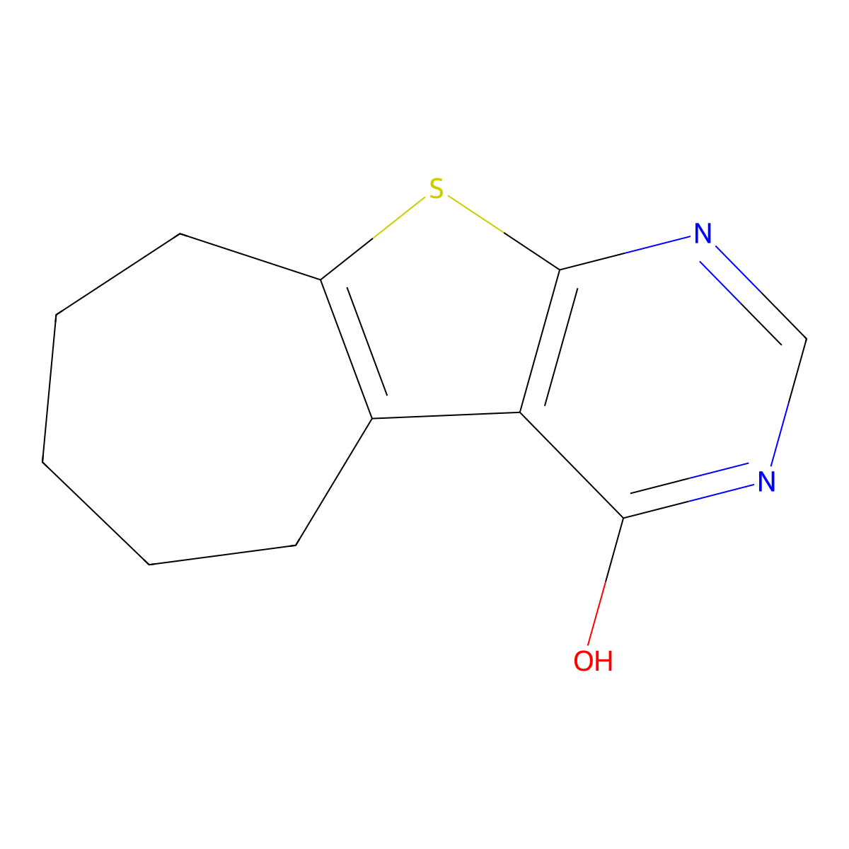 4H-Cyclohepta(4,5)thieno(2,3-d)pyrimidin-4-one, 1,5,6,7,8,9-hexahydro- molecular structure, CAS 40106-31-8