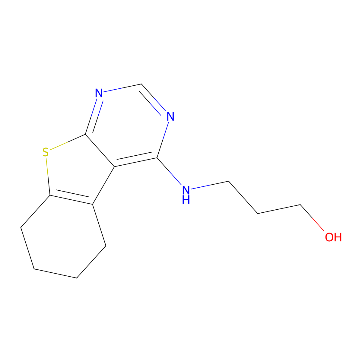 3-((5,6,7,8-Tetrahydrobenzo[4,5]thieno[2,3-d]pyrimidin-4-yl)amino)propan-1-ol molecular structure, CAS 40106-50-1
