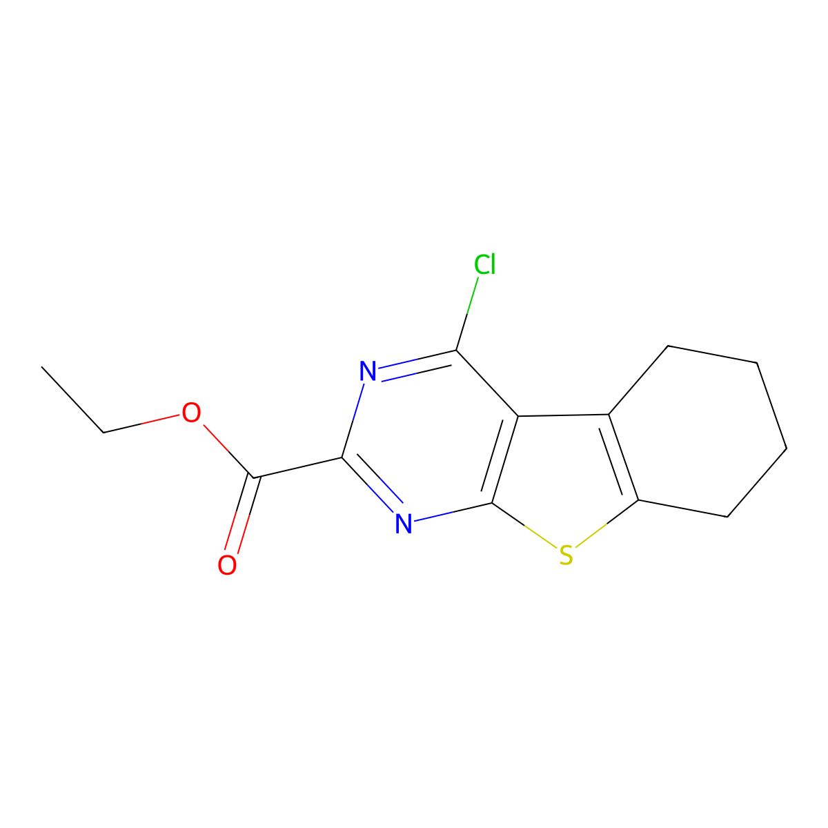 Ethyl 4-chloro-5,6,7,8-tetrahydrobenzo[4,5]thieno[2,3-d]pyrimidine-2-carboxylate molecular structure, CAS 40106-51-2