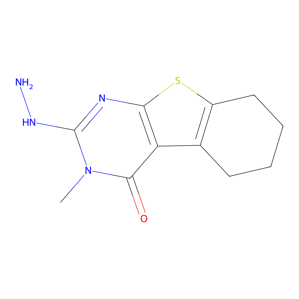2-Hydrazino-3-methyl-3,5,6,7,8-pentahydrobenzo[b]thiopheno[2,3-d]pyrimidin-4-o ne molecular structure, CAS 40106-56-7