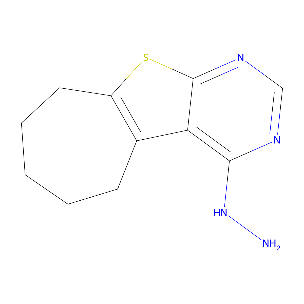 4-hydrazinyl-6,7,8,9-tetrahydro-5H-cyclohepta[4,5]thieno[2,3-d]pyrimidine molecular structure, CAS 40106-59-0