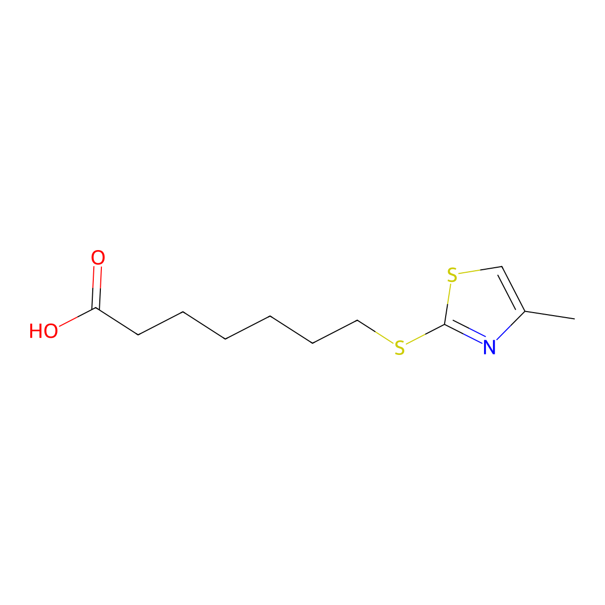 7-(4-Methyl-thiazol-2-ylsulfanyl)-heptanoic acid molecular structure, CAS 40107-51-5