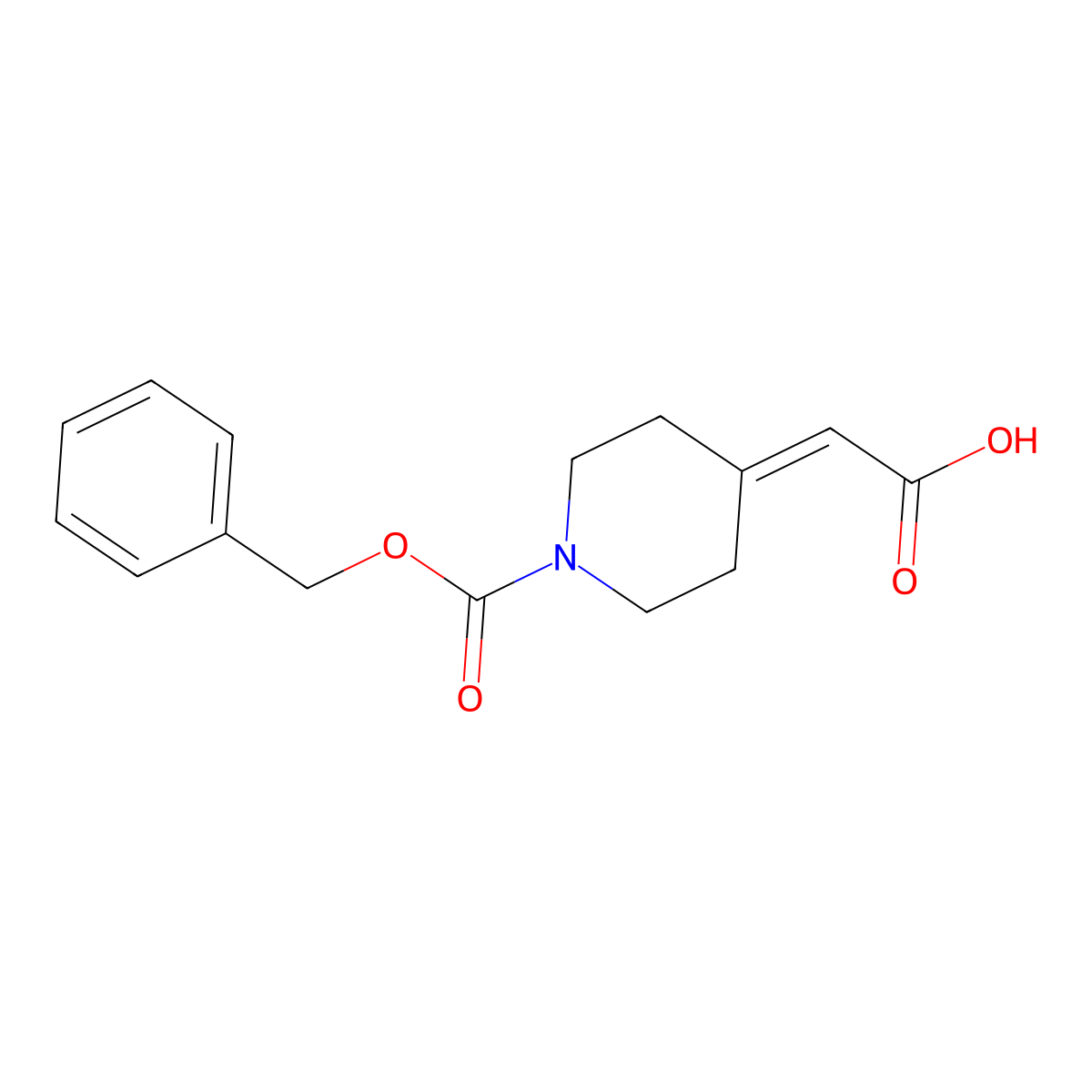 1-Cbz-Piperidin-4-ylidene-acetic acid molecular structure, CAS 40113-03-9