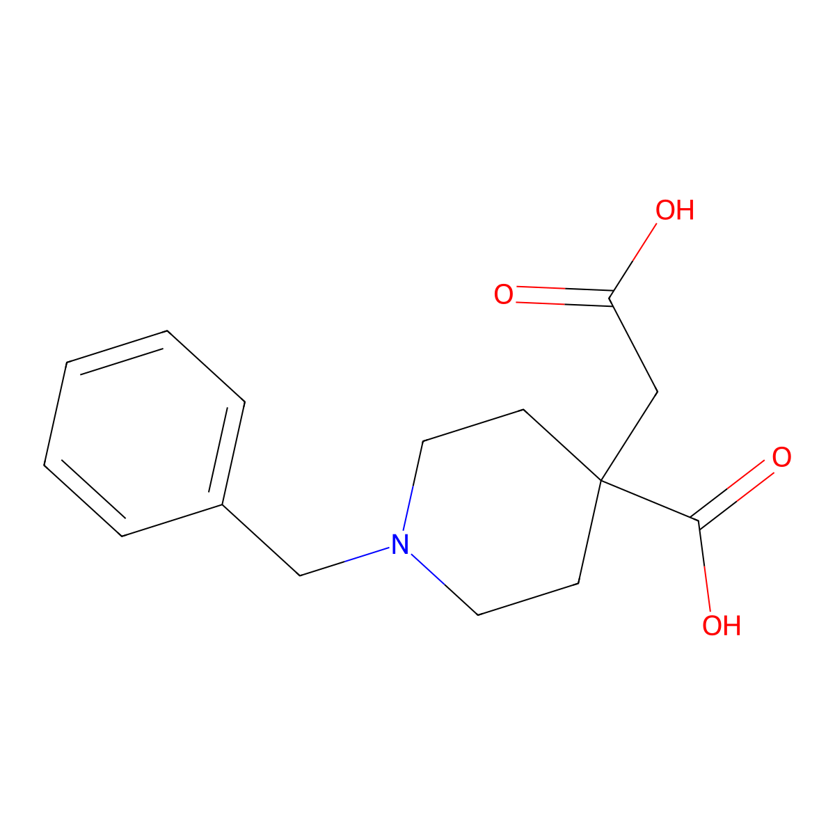 1-Benzyl-4-(carboxymethyl)piperidine-4-carboxylic acid molecular structure, CAS 40117-92-8