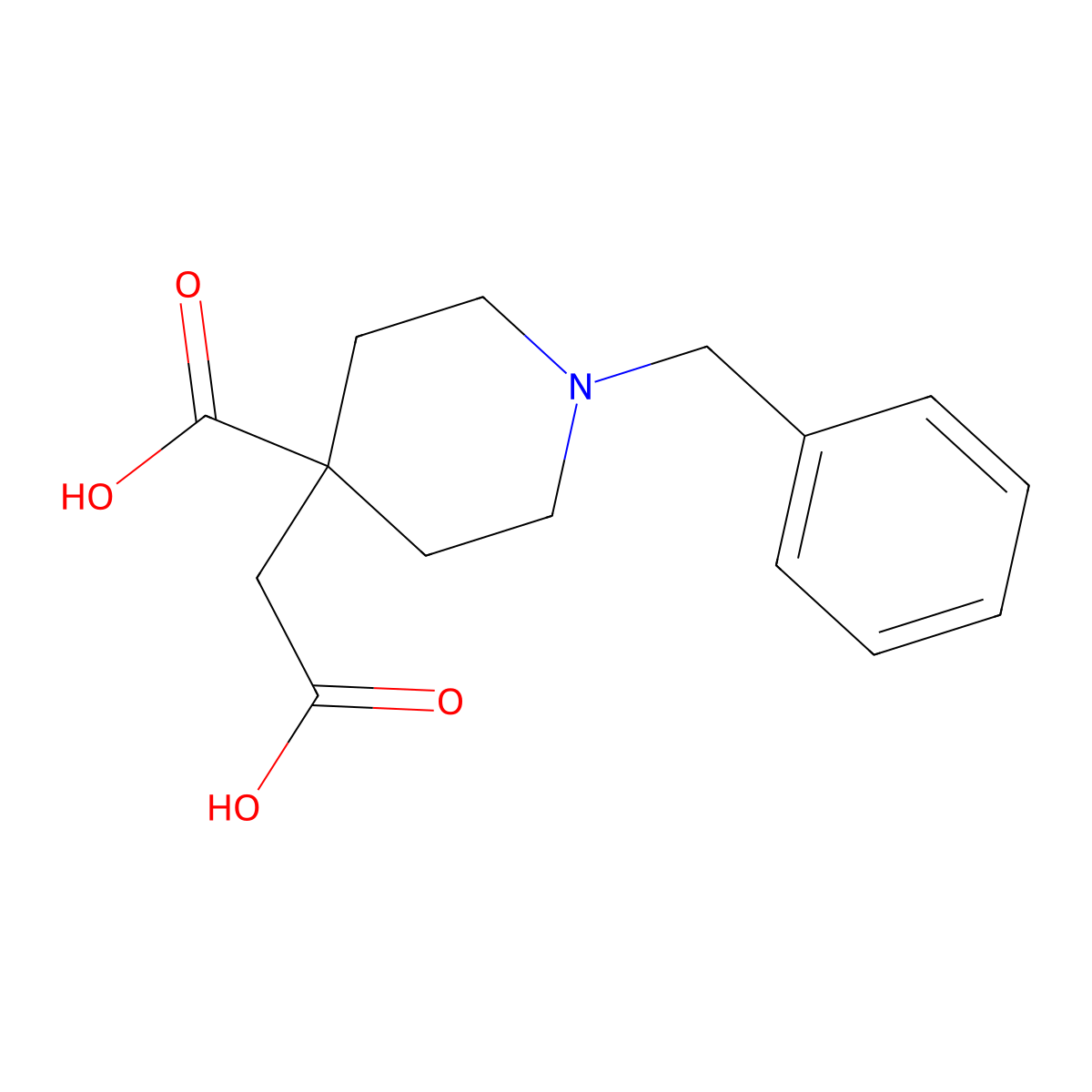 1-Benzyl-4-(carboxymethyl)piperidine-4-carboxylic acid molecular structure, CAS 40117-92-8