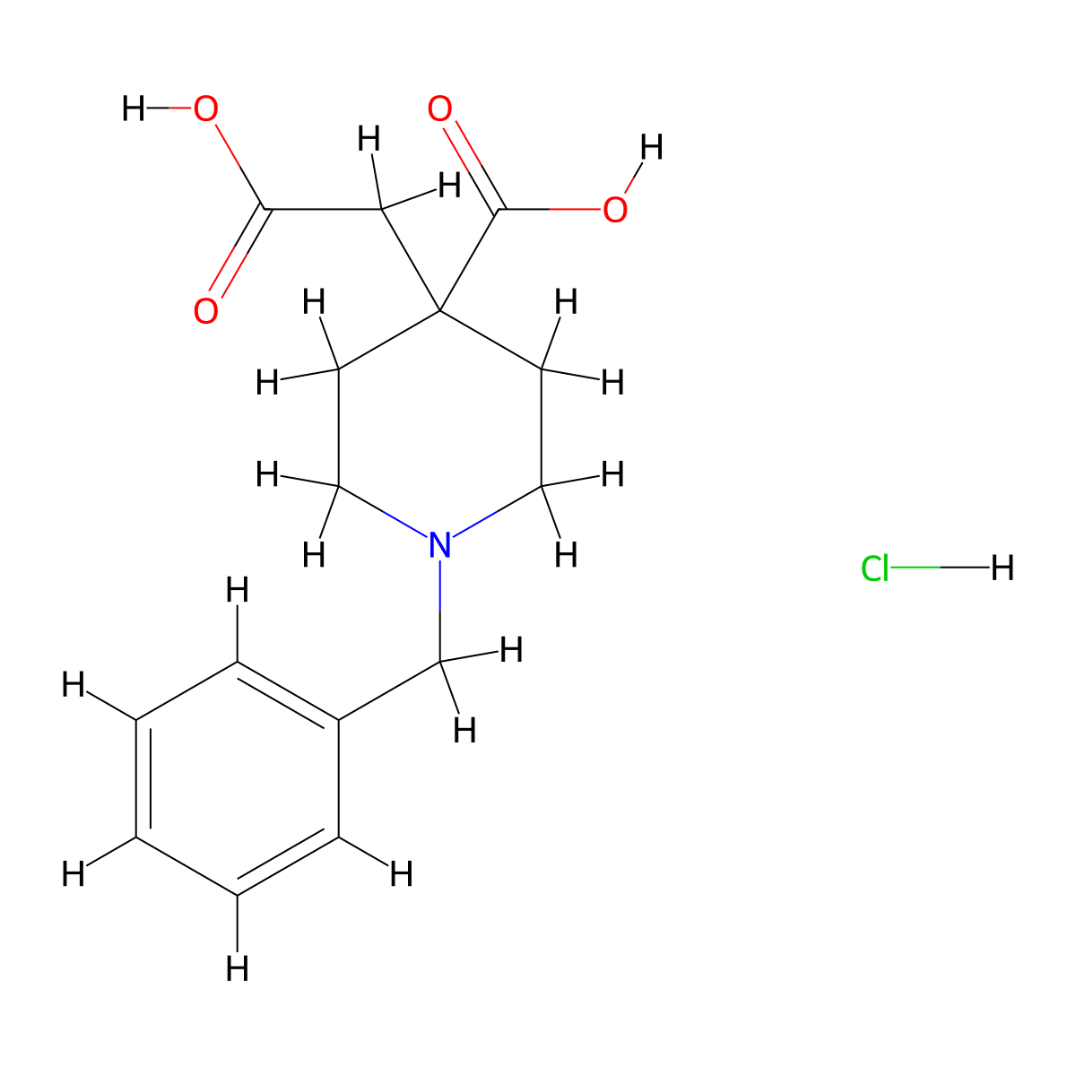 1-Benzyl-4-(carboxymethyl)piperidine-4-carboxylic acid hydrochloride molecular structure, CAS 40117-95-1