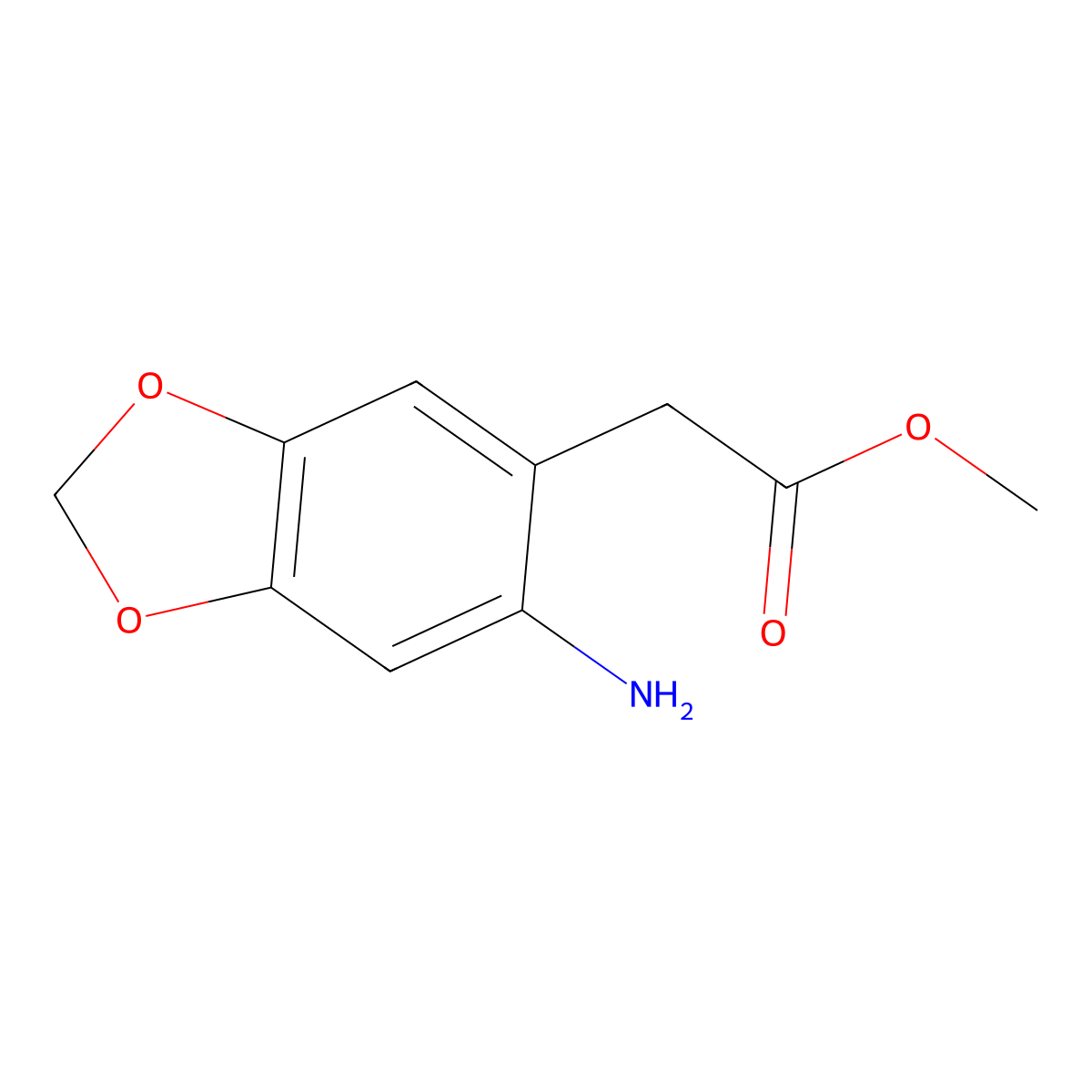 Methyl 2-(6-amino-1,3-dioxaindan-5-yl)acetate molecular structure, CAS 40118-19-2