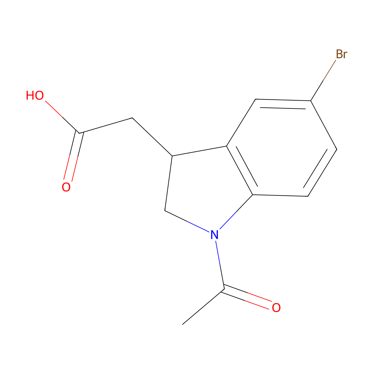 2-(1-acetyl-5-bromo-2,3-dihydro-1H-indol-3-yl)acetic acid molecular structure, CAS 40118-27-2