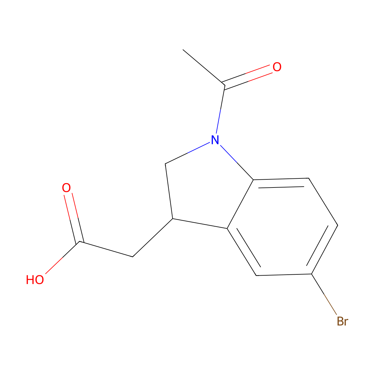 2-(1-acetyl-5-bromo-2,3-dihydro-1H-indol-3-yl)acetic acid molecular structure, CAS 40118-27-2