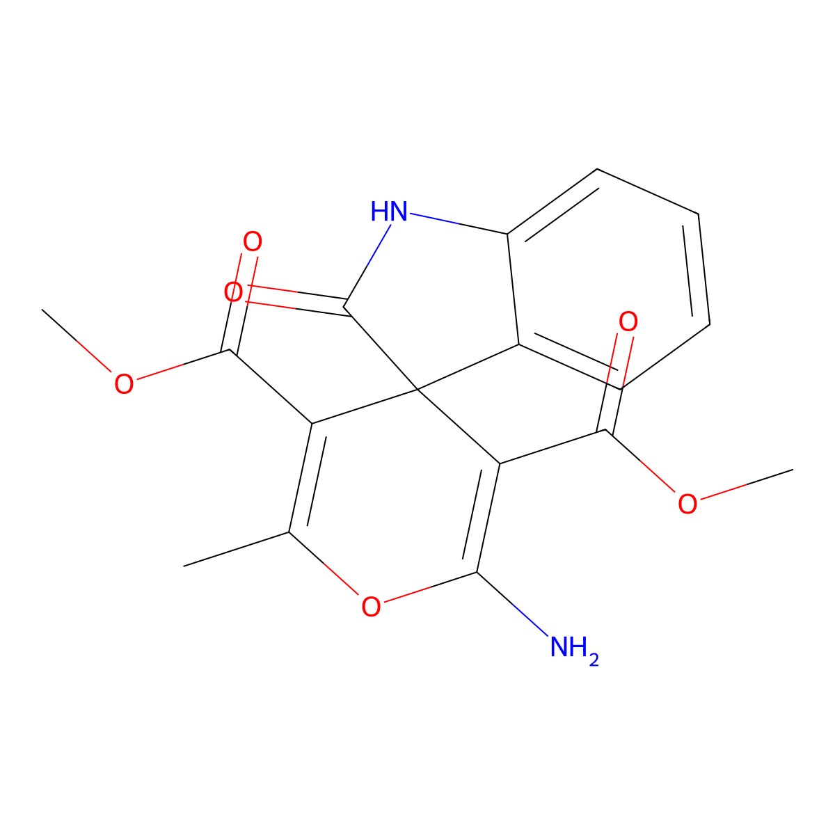 3',5'-Dimethyl 6'-amino-2'-methyl-2-oxo-1,2-dihydrospiro[indole-3,4'-pyran]-3',5'-dicarboxylate molecular structure, CAS 401461-50-5