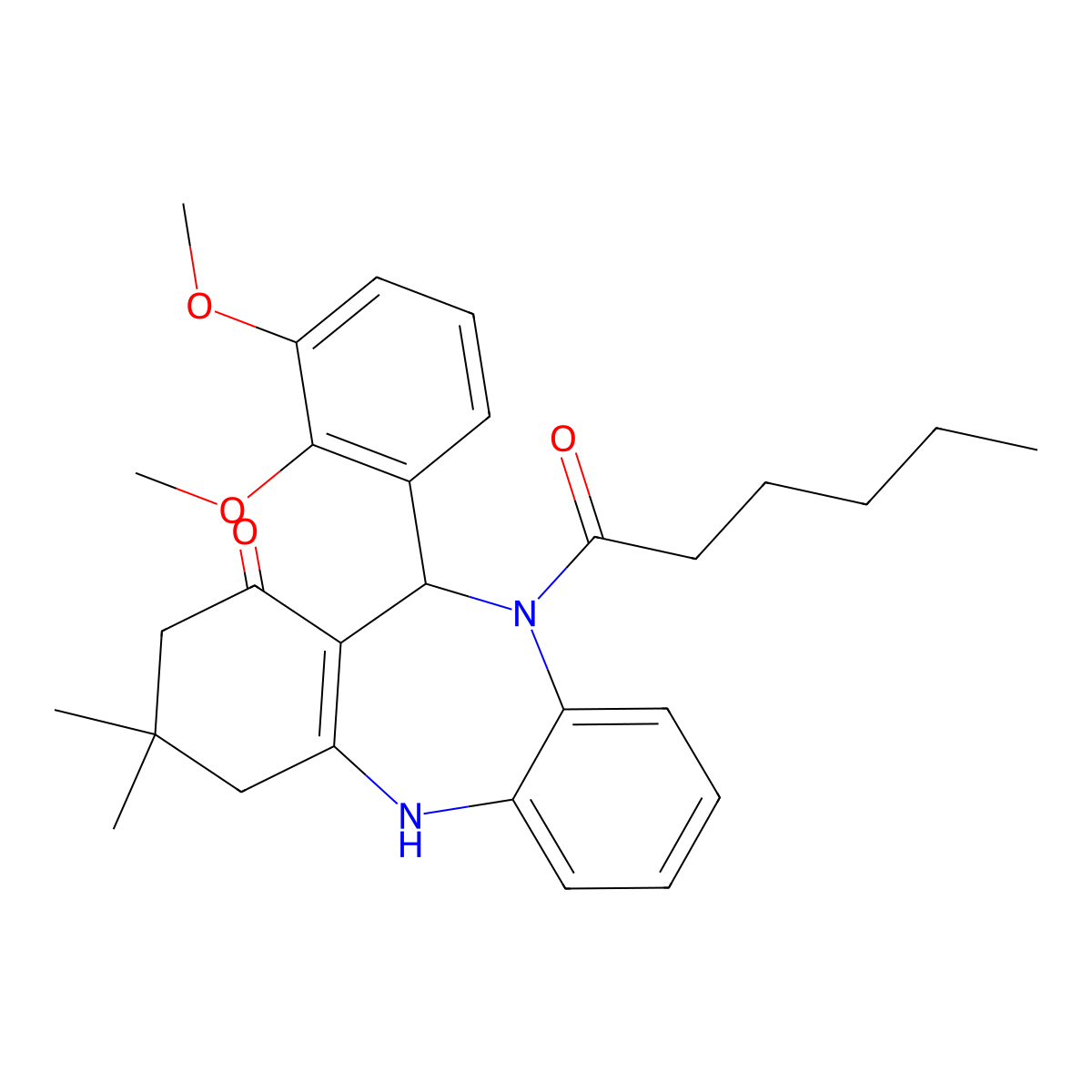 11-(2,3-dimethoxyphenyl)-10-hexanoyl-3,3-dimethyl-2,3,4,5,10,11-hexahydro-1H-dibenzo[b,e][1,4]diazepin-1-one molecular structure, CAS 401462-71-3