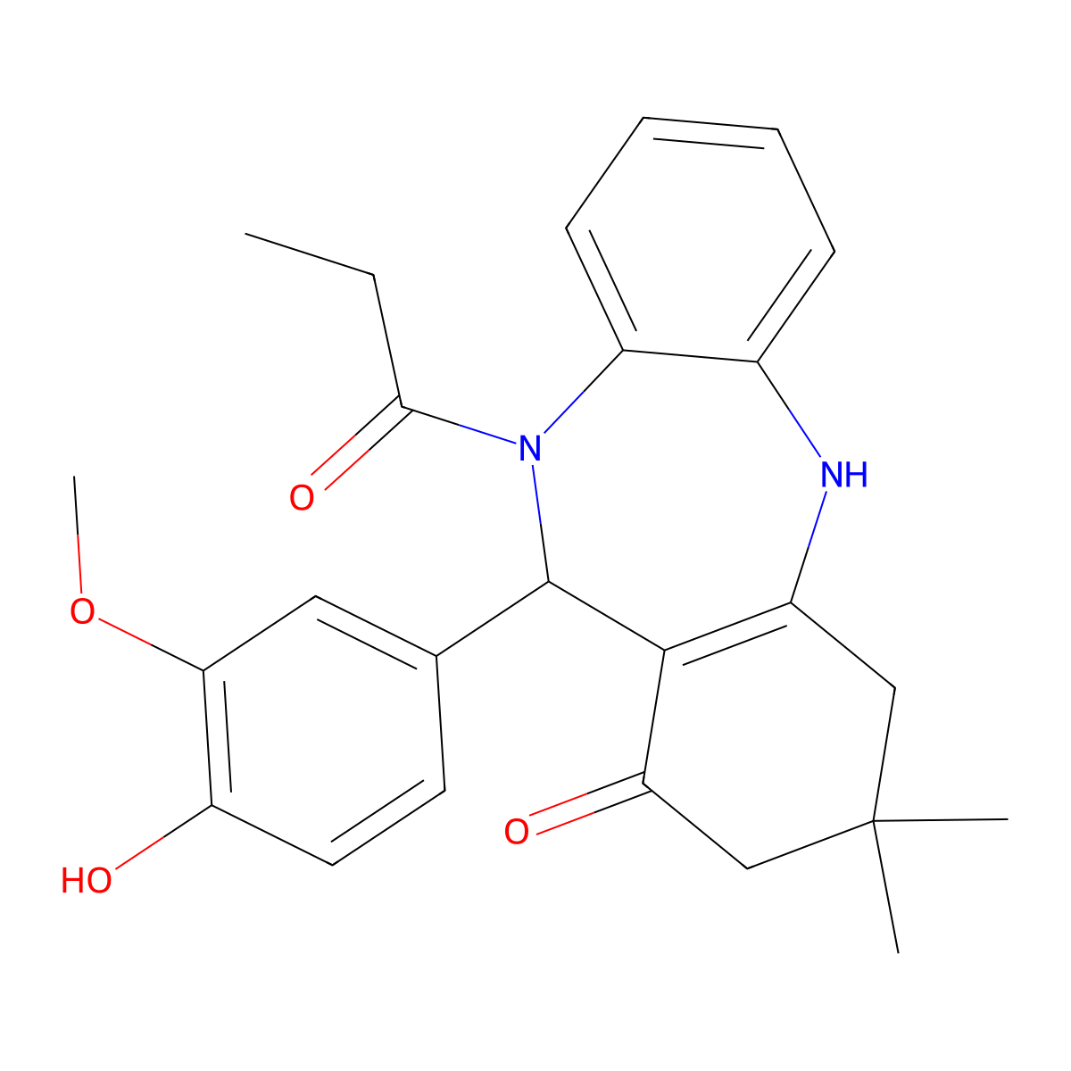 6-(4-Hydroxy-3-methoxyphenyl)-9,9-dimethyl-5-propanoyl-6,8,10,11-tetrahydrobenzo[b][1,4]benzodiazepin-7-one molecular structure, CAS 401462-90-6