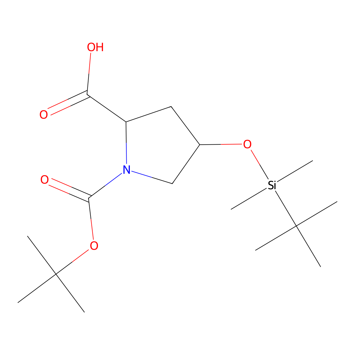 (2S,4S)-1-(tert-butoxycarbonyl)-4-((tert-butyldimethylsilyl)oxy)pyrrolidine-2-carboxylic acid molecular structure, CAS 401564-17-8