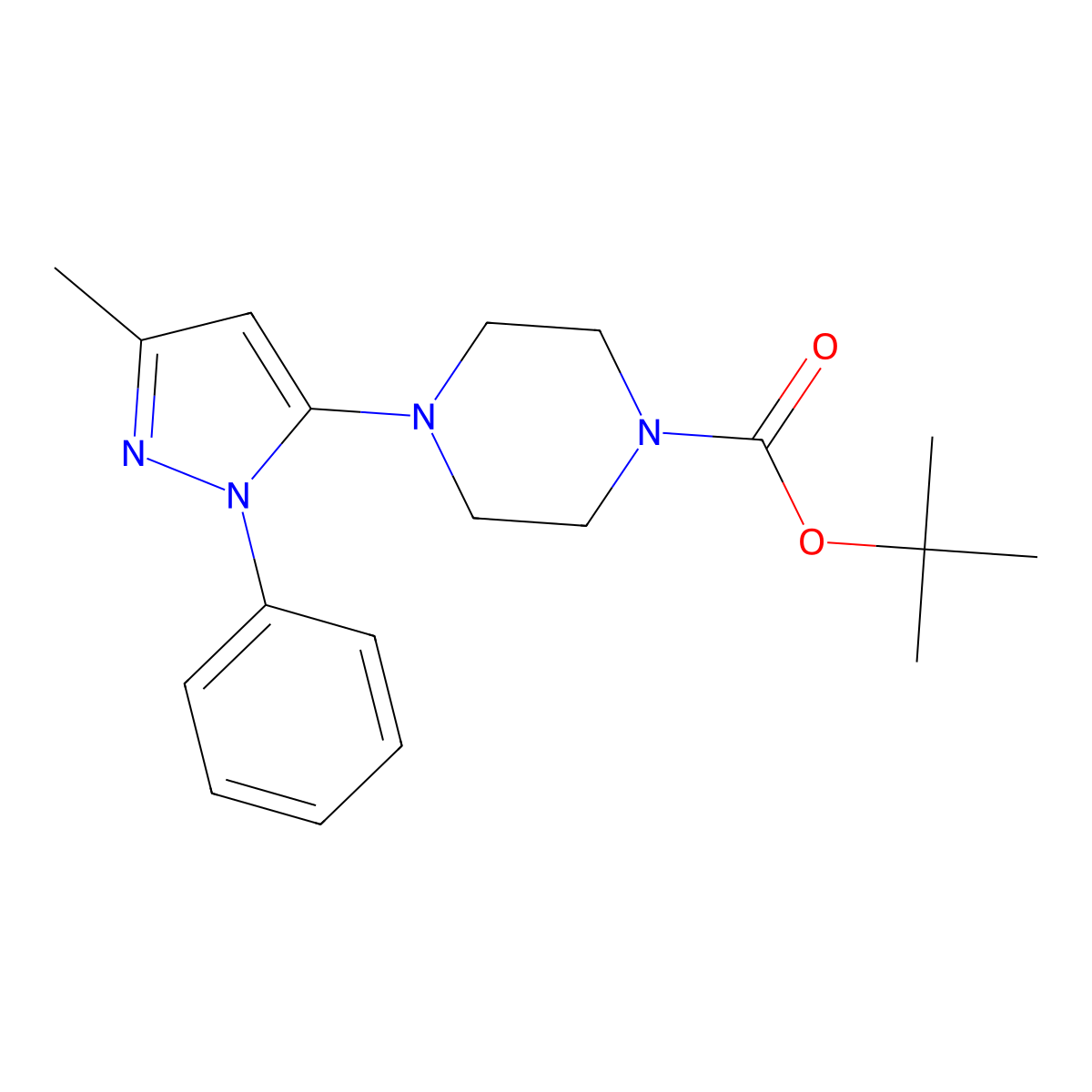tert-butyl 4-(3-methyl-1-phenyl-1H-pyrazol-5-yl)piperazine-1-carboxylate molecular structure, CAS 401566-78-7