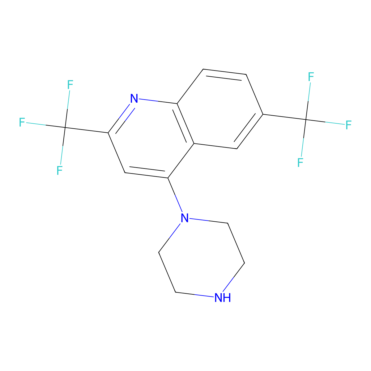 1-[2,6-Bis(trifluoromethyl)quinol-4-yl]piperazine molecular structure, CAS 401567-74-6