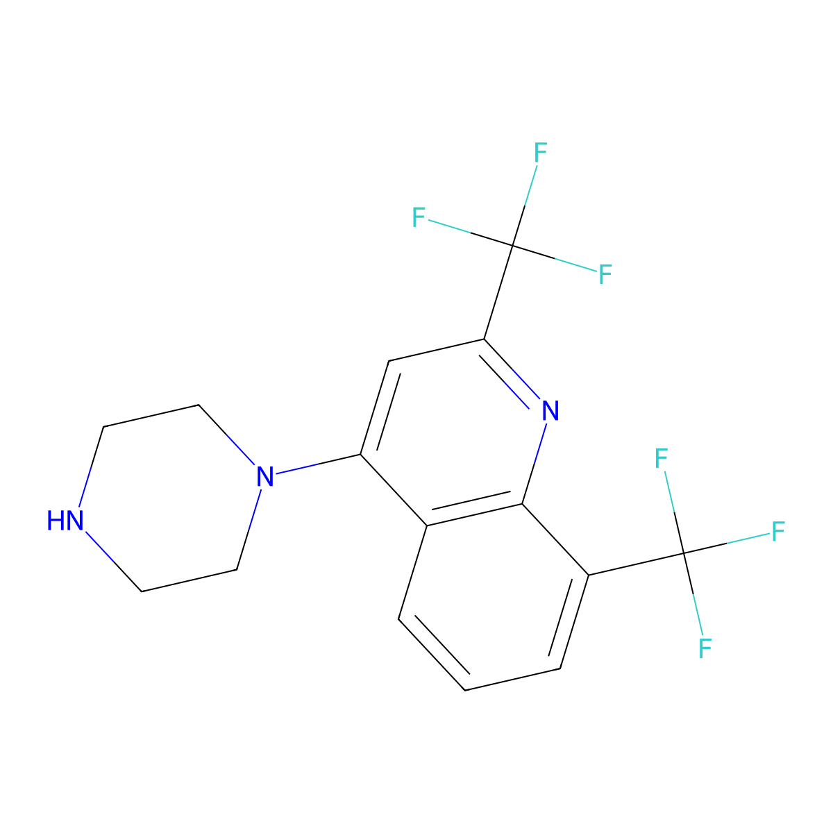 2,8-Bis(trifluoromethyl)-4-(piperazin-1-yl)quinoline molecular structure, CAS 401567-76-8