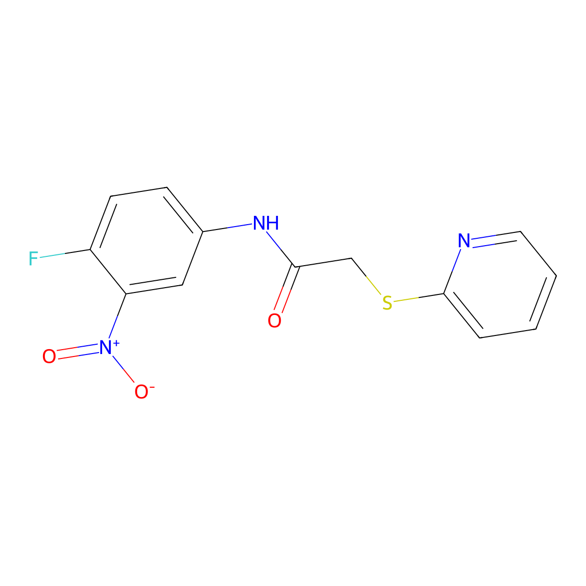 N-(4-fluoro-3-nitrophenyl)-2-(pyridin-2-ylthio)acetamide molecular structure, CAS 401574-09-2