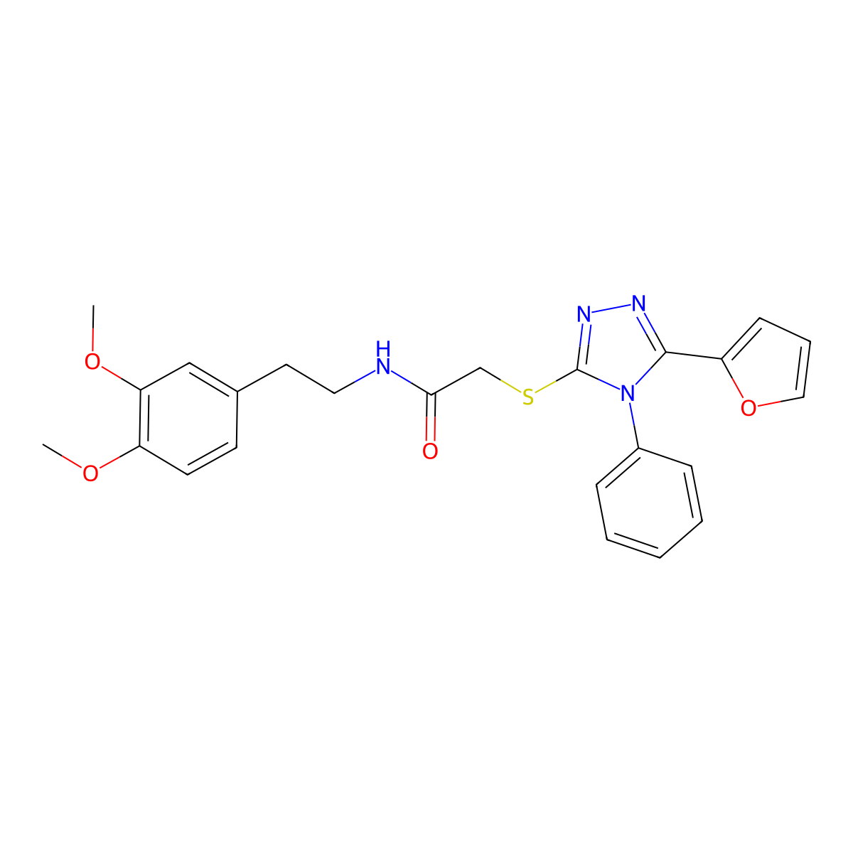 N-[2-(3,4-dimethoxyphenyl)ethyl]-2-[[5-(furan-2-yl)-4-phenyl-1,2,4-triazol-3-yl]sulfanyl]acetamide molecular structure, CAS 401574-19-4