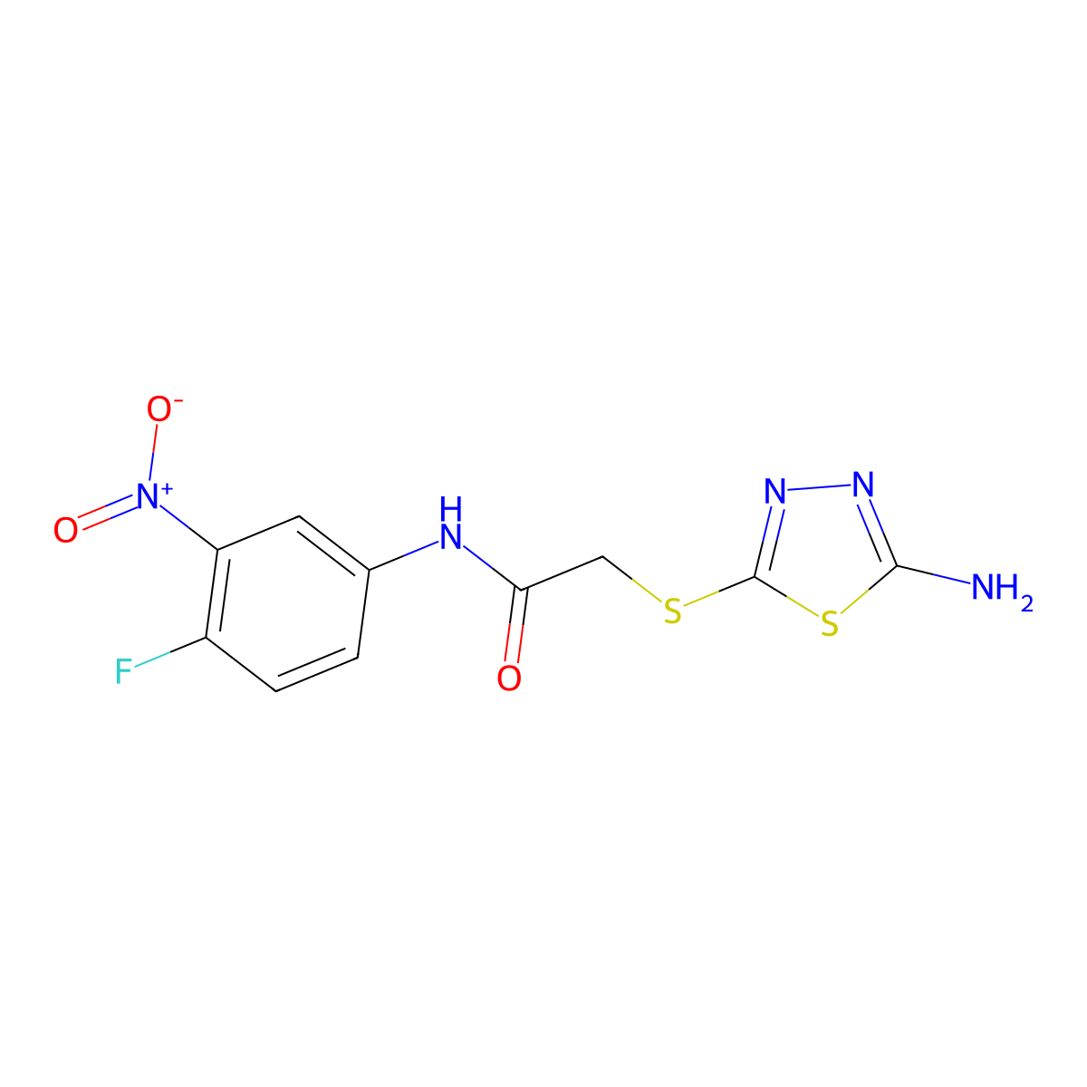 2-[(5-amino-1,3,4-thiadiazol-2-yl)sulfanyl]-N-(4-fluoro-3-nitrophenyl)acetamide molecular structure, CAS 401574-36-5