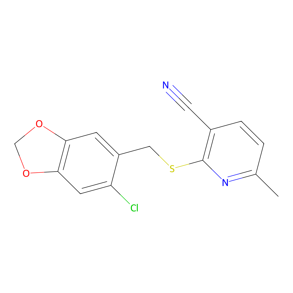 2-[(6-Chloro-1,3-benzodioxol-5-yl)methylsulfanyl]-6-methylpyridine-3-carbonitrile molecular structure, CAS 401576-10-1