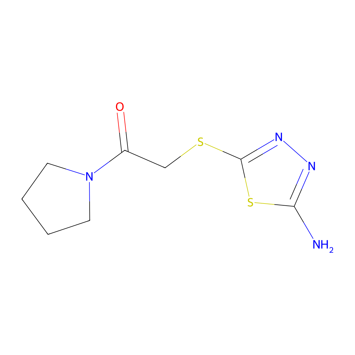 5-[(2-Oxo-2-pyrrolidin-1-ylethyl)thio]-1,3,4-thiadiazol-2-amine molecular structure, CAS 401577-30-8
