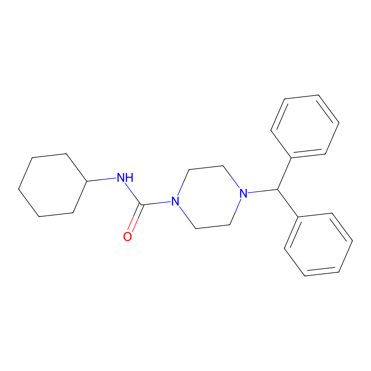 4-benzhydryl-N-cyclohexylpiperazine-1-carboxamide molecular structure, CAS 401578-04-9