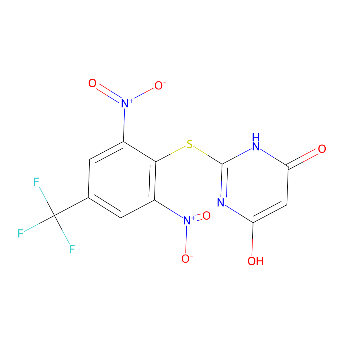 2-[2,6-Dinitro-4-(trifluoromethyl)phenylthio]pyrimidine-4,6-diol molecular structure, CAS 401581-37-1