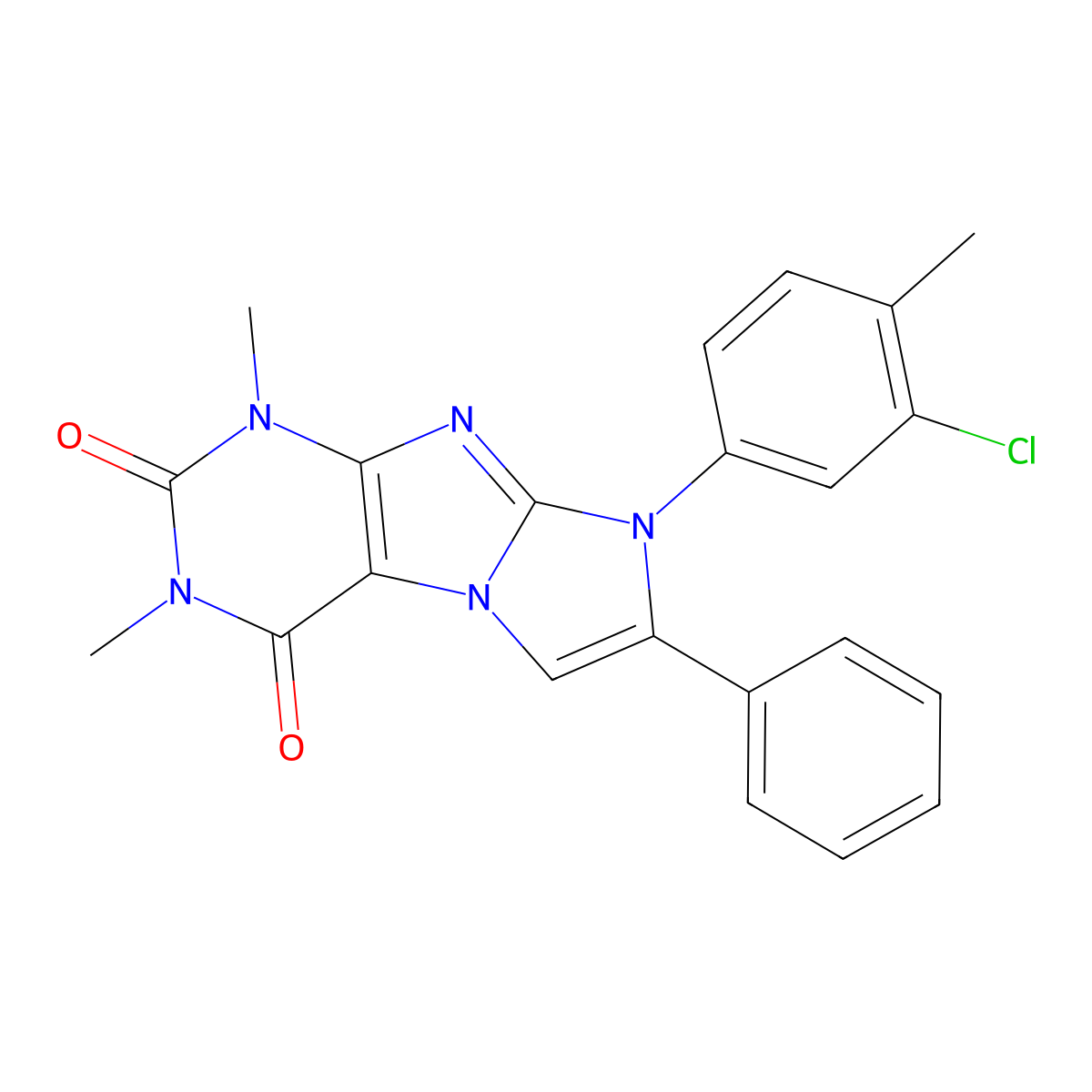 6-(3-Chloro-4-methylphenyl)-2,4-dimethyl-7-phenylpurino[7,8-a]imidazole-1,3-dione molecular structure, CAS 401581-83-7
